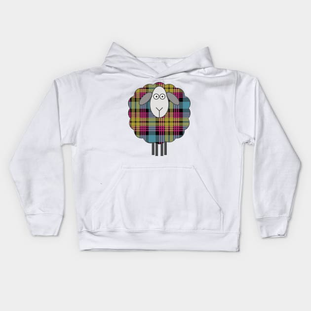 Scottish Pink, Blue and Yellow Tartan Patterned Sheep Kids Hoodie by MacPean